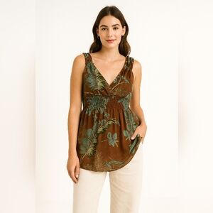 Brown Floral Sleeveless Top